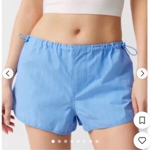 New Urban Outfitters Avery Poplin Blue & White Stripe Cotton Drawstring Short